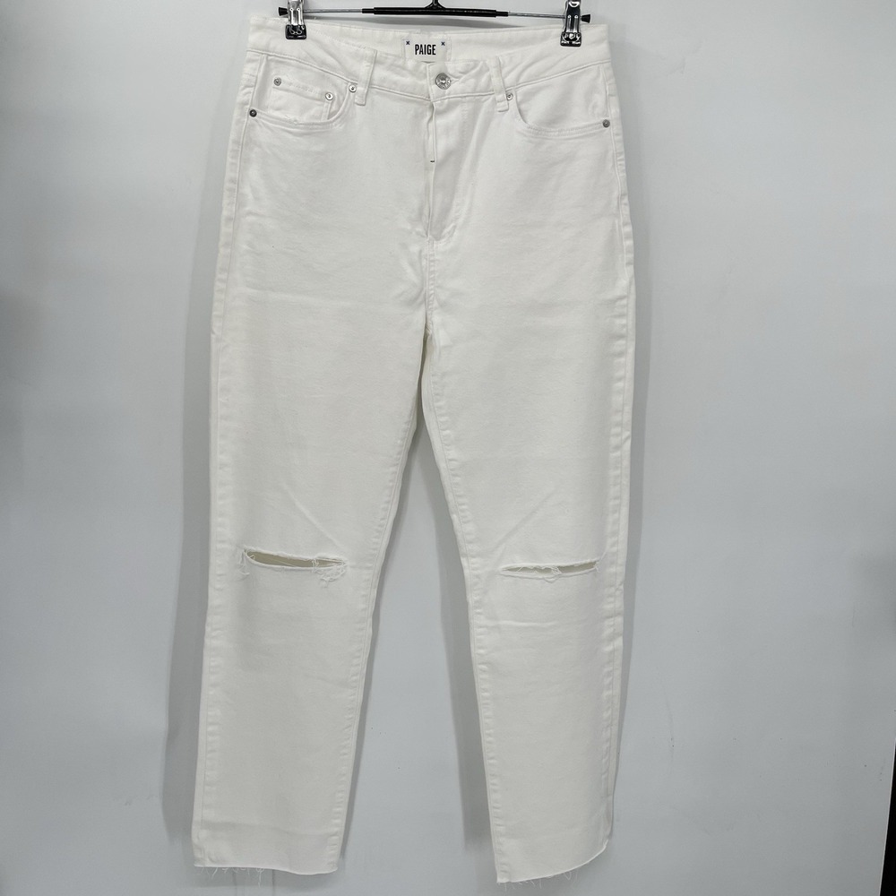 Paige 31 Stella Straight Leg Jeans Womens‎ White Distressed Raw Hem High Rise
